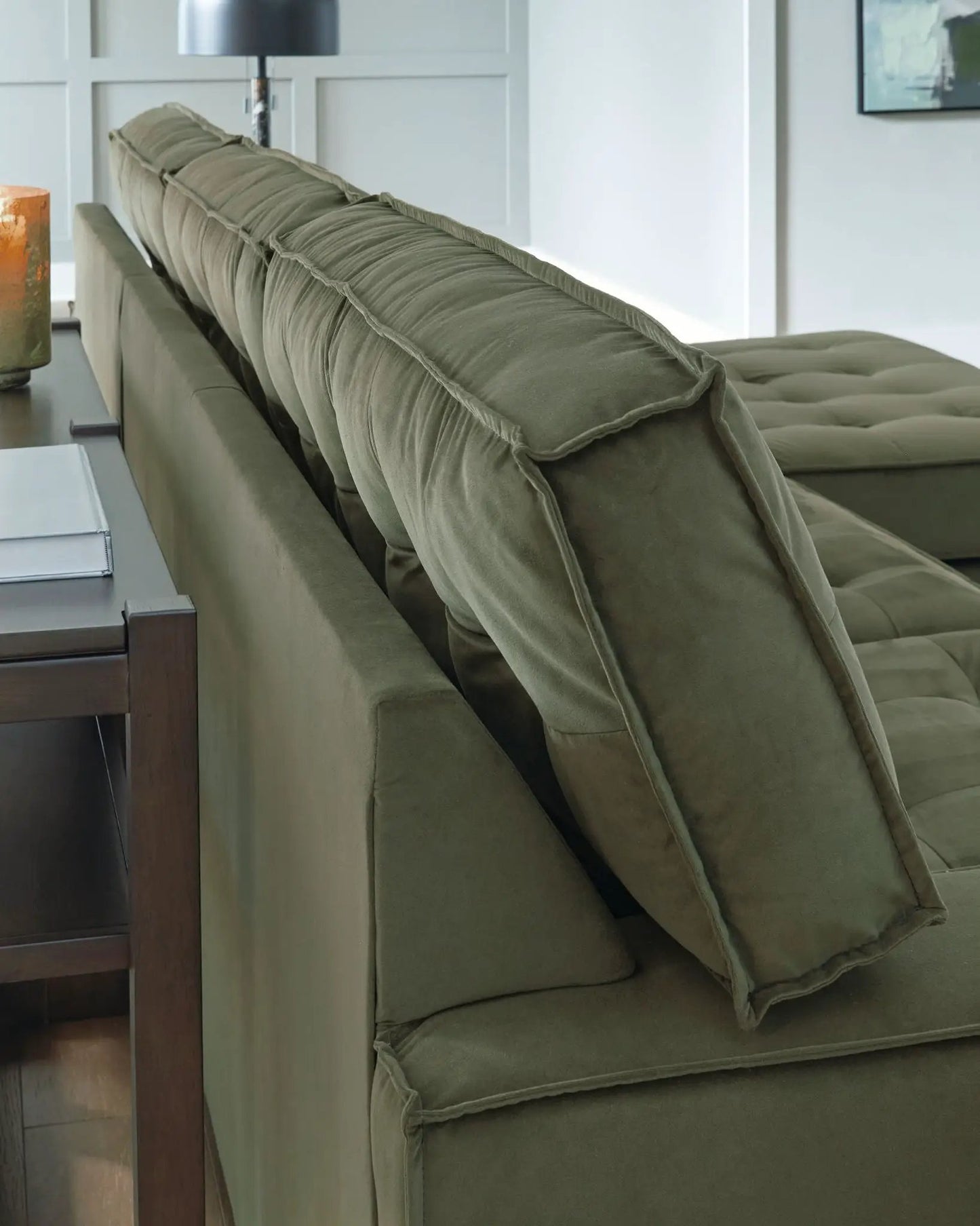 Caspian-Town stationary sectional sofa in olive green upholstery by Unique Piece Furniture on Tampa Home & Garden Store