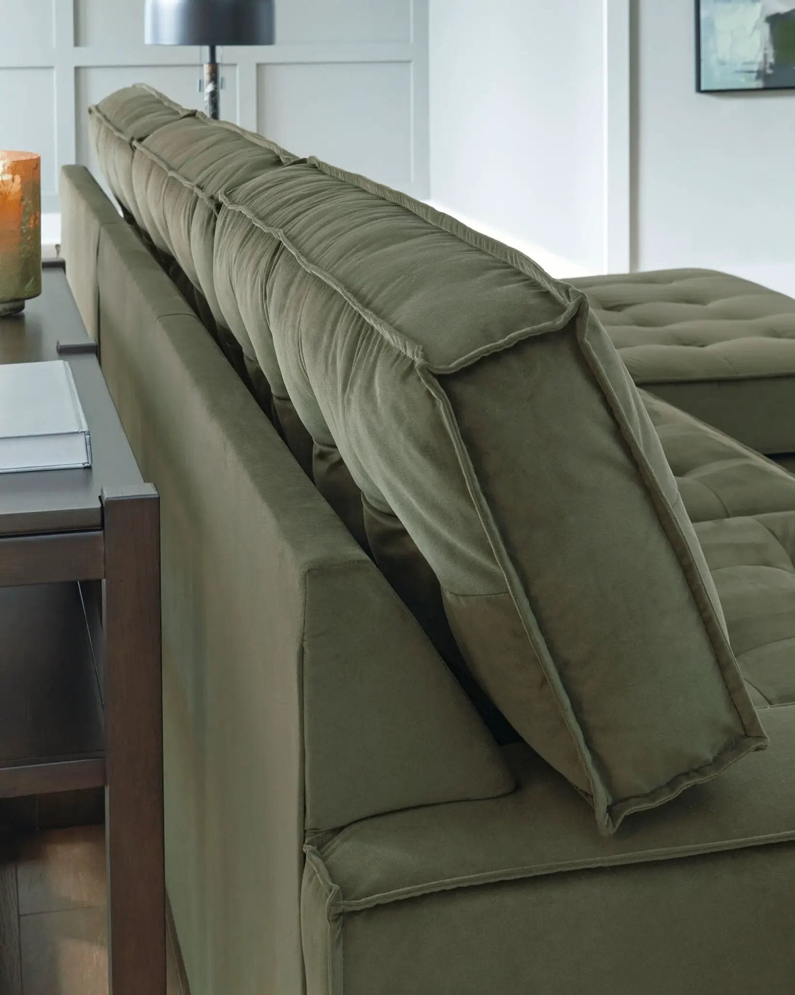 Caspian-Town stationary sectional sofa in olive green upholstery by Unique Piece Furniture on Tampa Home & Garden Store