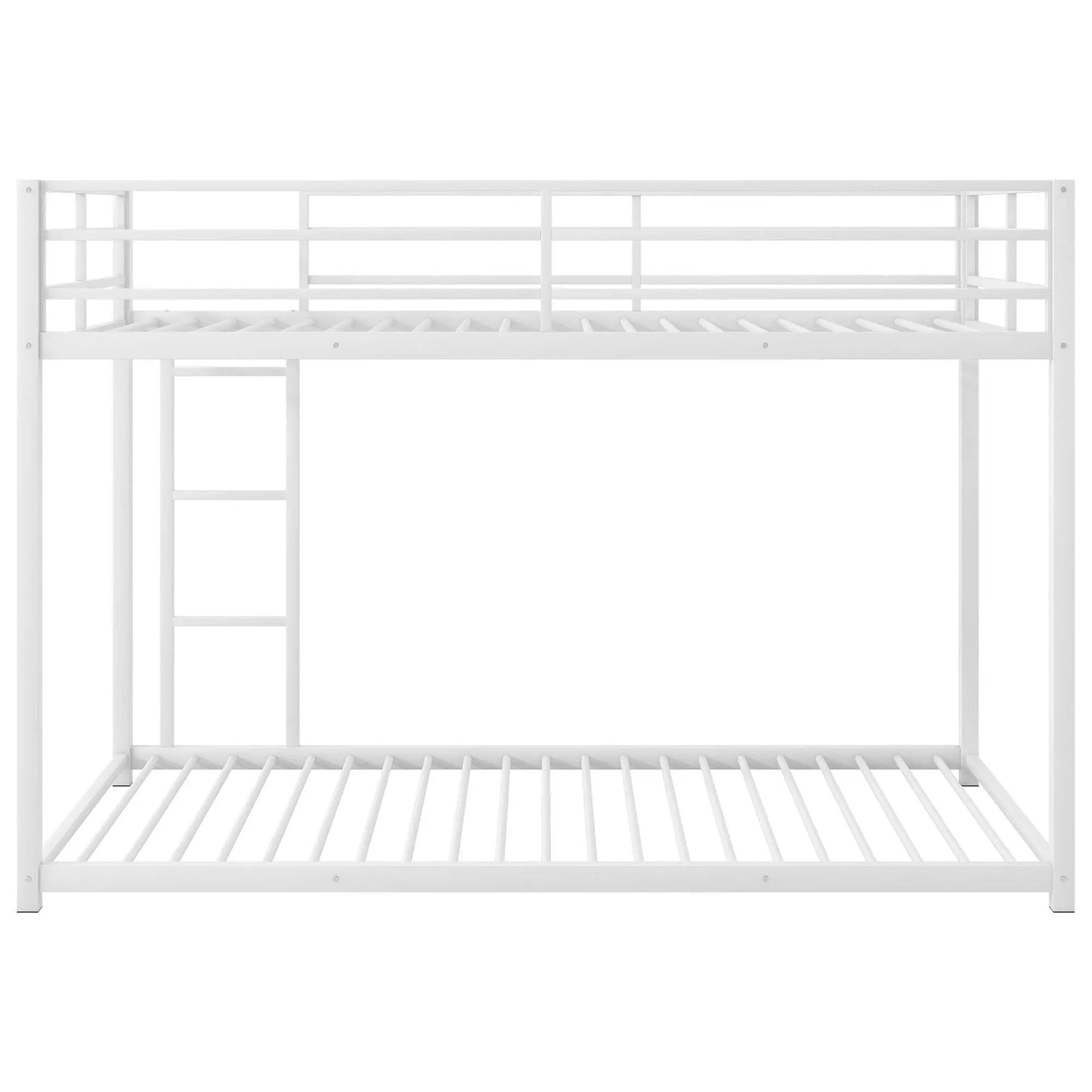 Metal bunk bed low profile with ladder, white finish, guard rails, by Unique Piece Furniture on Tampa Home & Garden Store