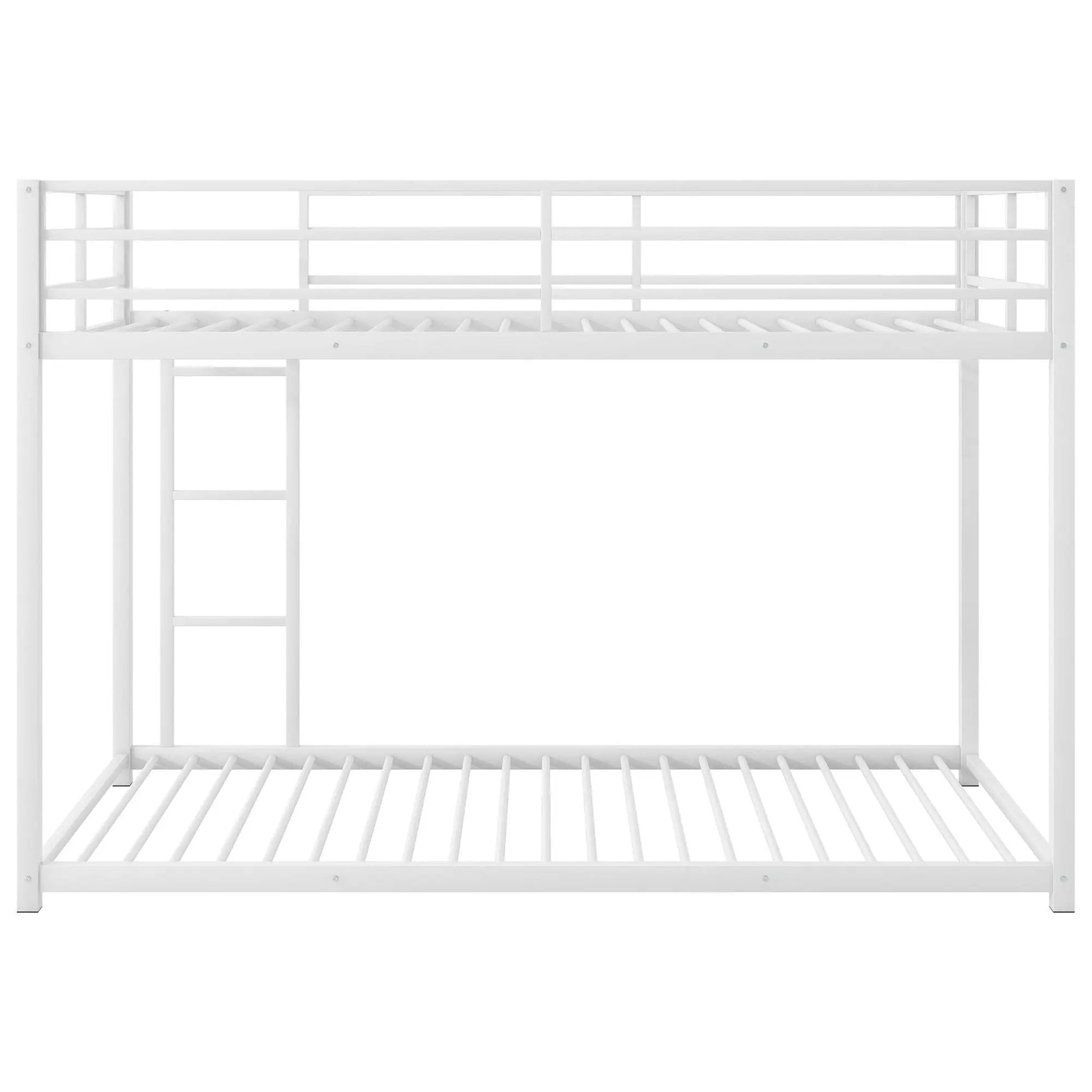 Metal bunk bed low profile with ladder, white finish, guard rails, by Unique Piece Furniture on Tampa Home & Garden Store
