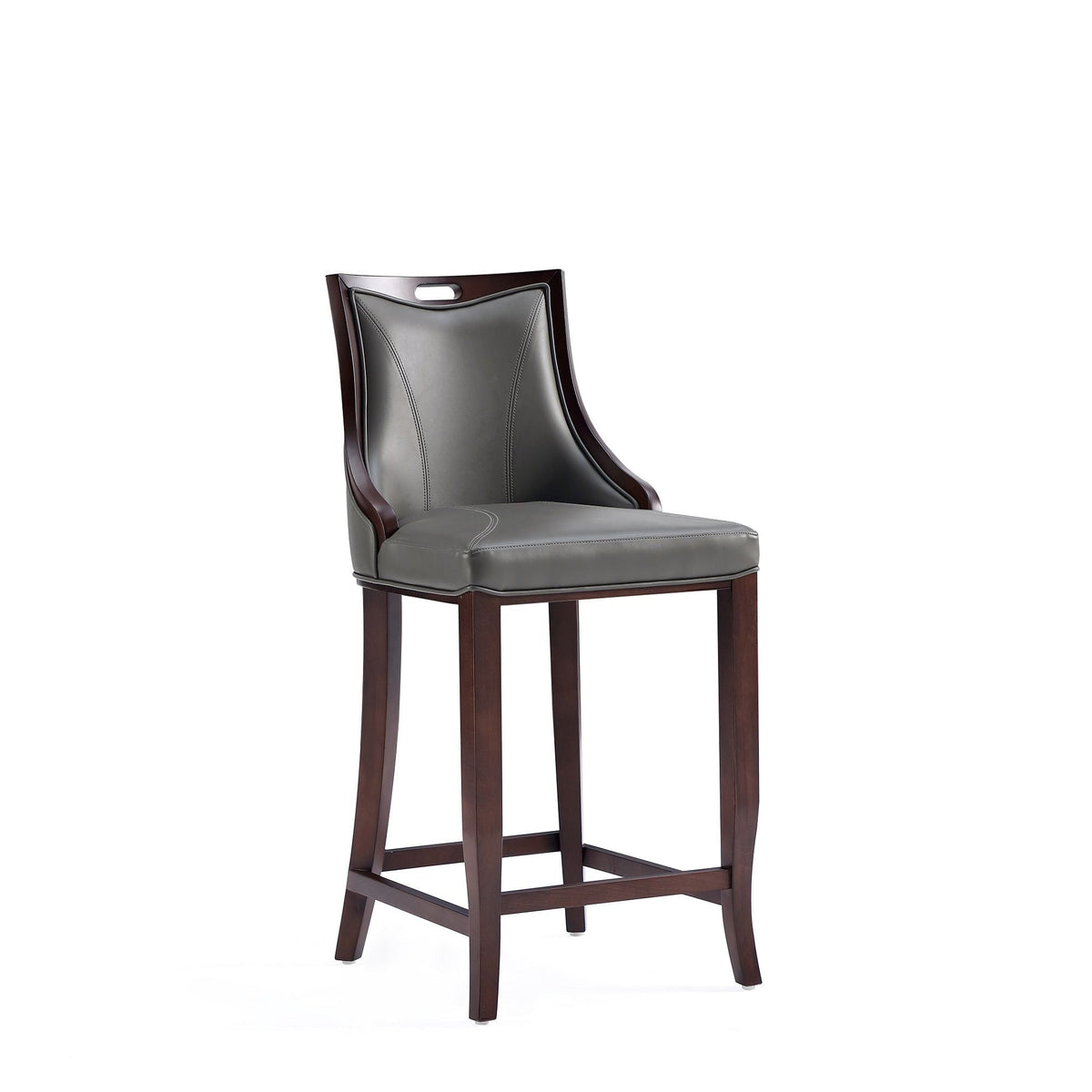 Emperor bar height barstool with backrest, gray leather seat and dark wood frame by HouseOfZazla on Tampa Home & Garden Store