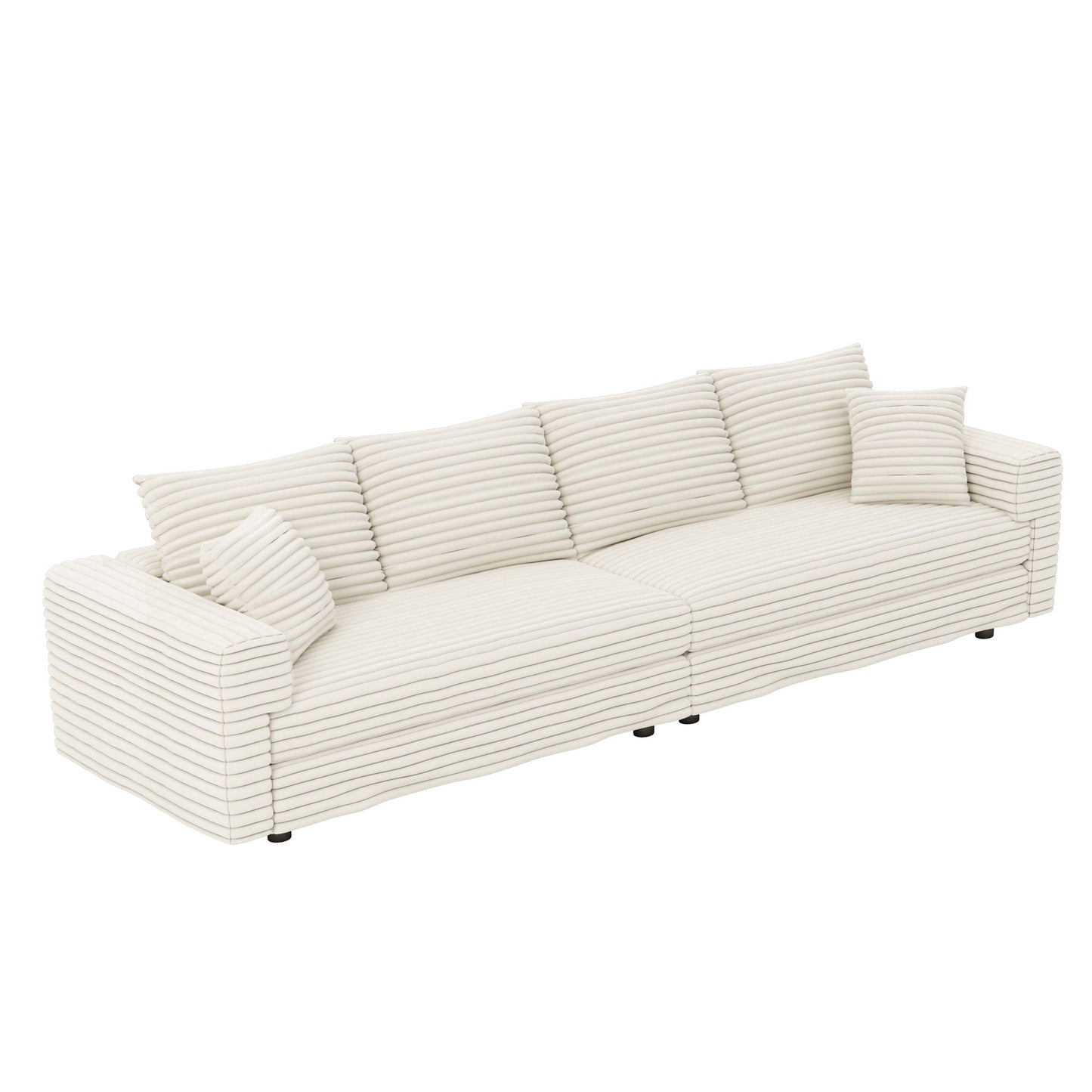 4 Seat Modern Comfy Upholstered Sofa Cloud Couch cream ribbed fabric by HouseOfZazla on Tampa Home & Garden Store