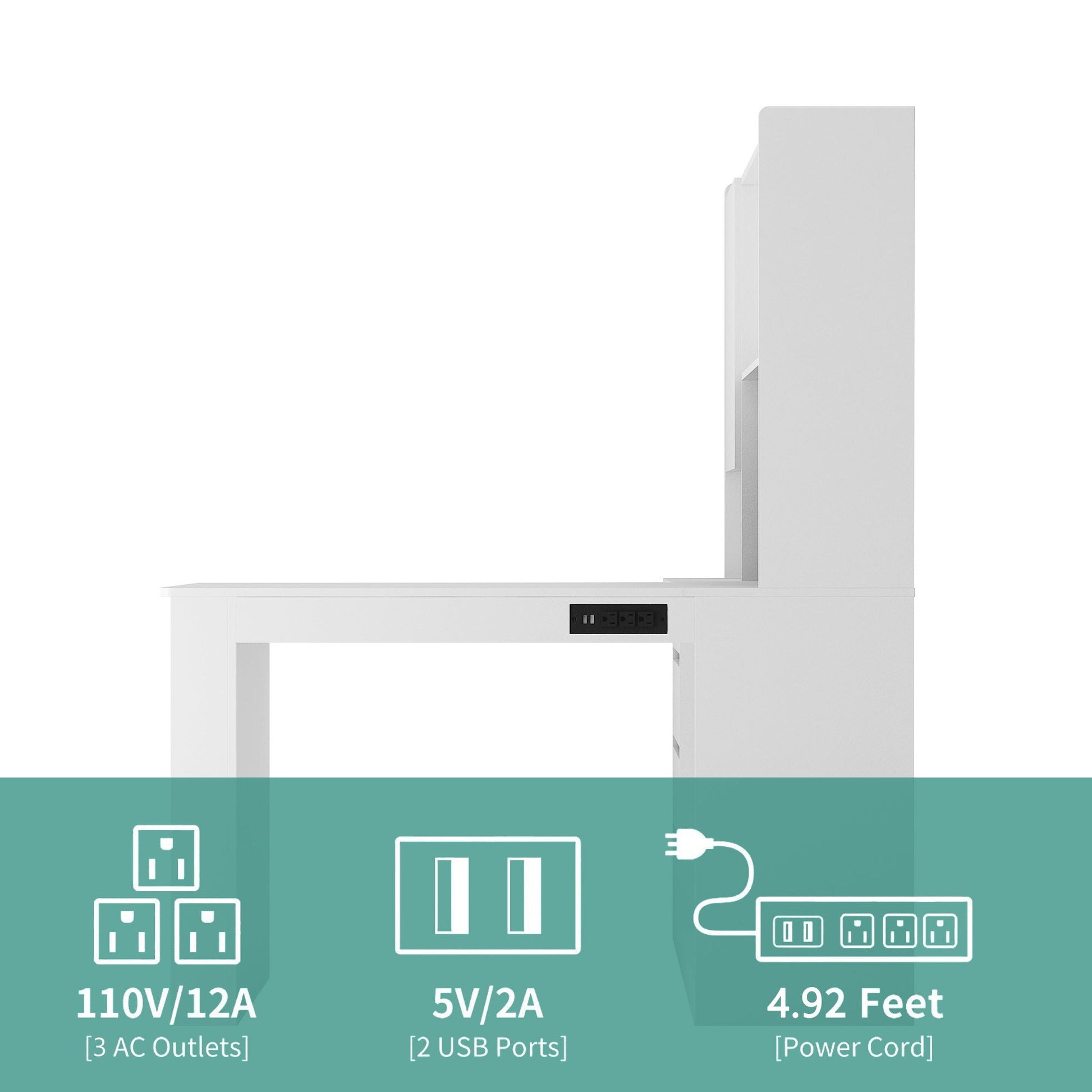 L-shaped office desk with charger, bookshelf with drawers and LED lights, and corner gaming computer desk with storage space - Tampa Home & Garden Store
