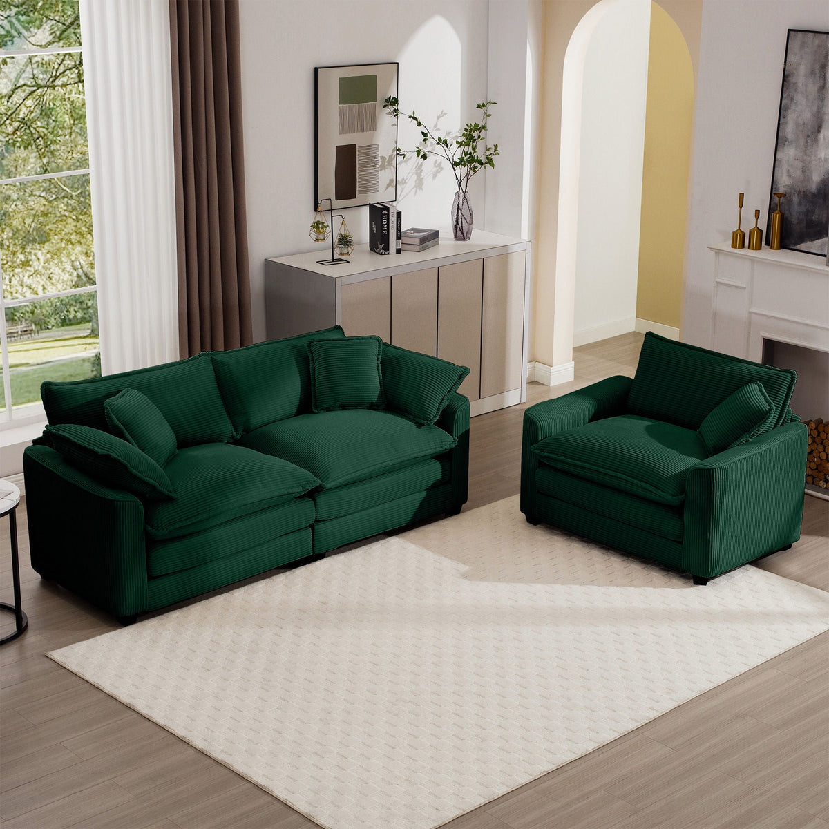 Elegant 3-piece Sectional Sofa Set in green velvet by HouseOfZazla with deep seats on Tampa Home & Garden Store