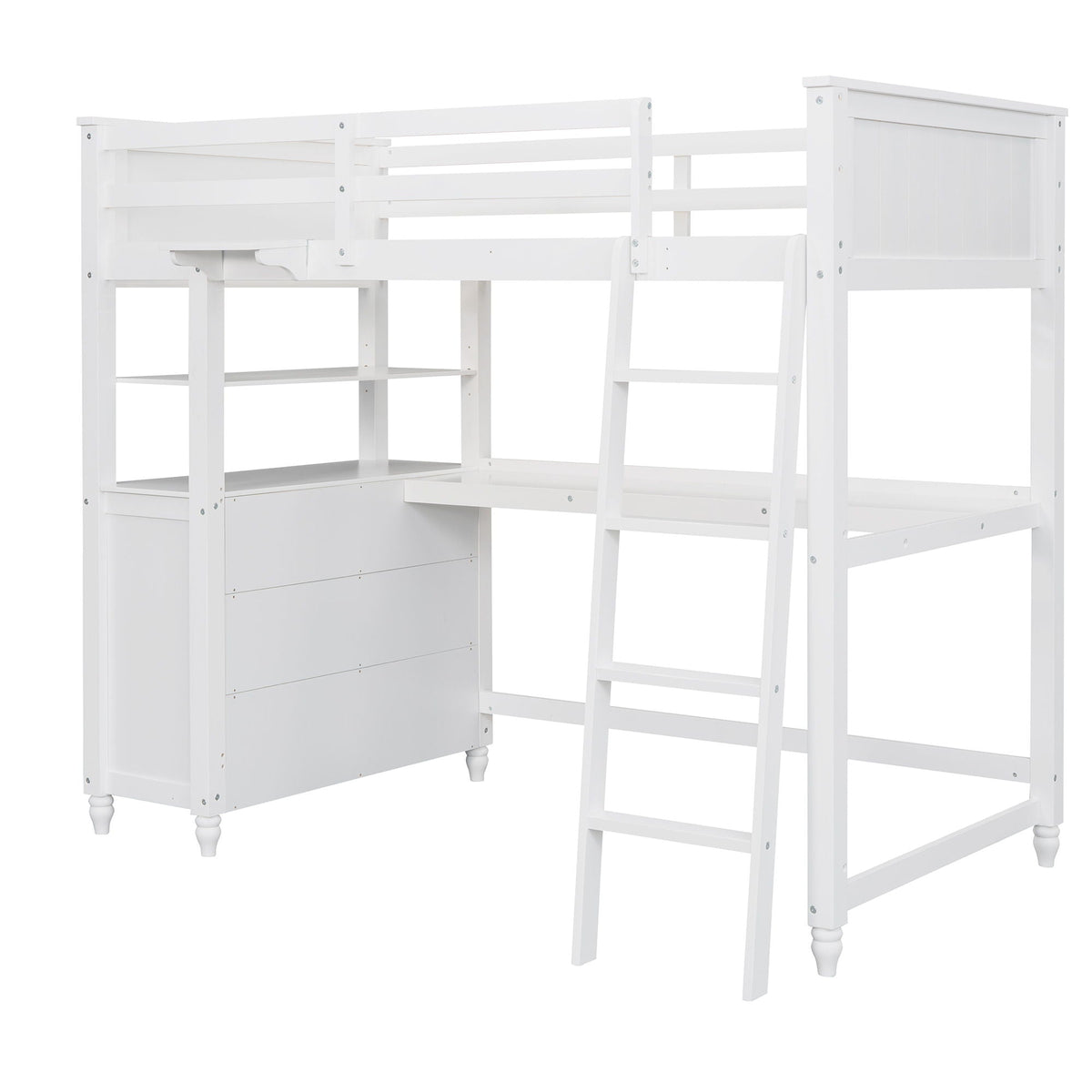 Space Saving Loft Bed with Desk and Drawers