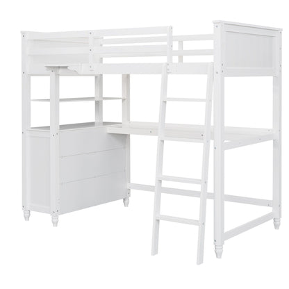 Space Saving Loft Bed with Desk and Drawers