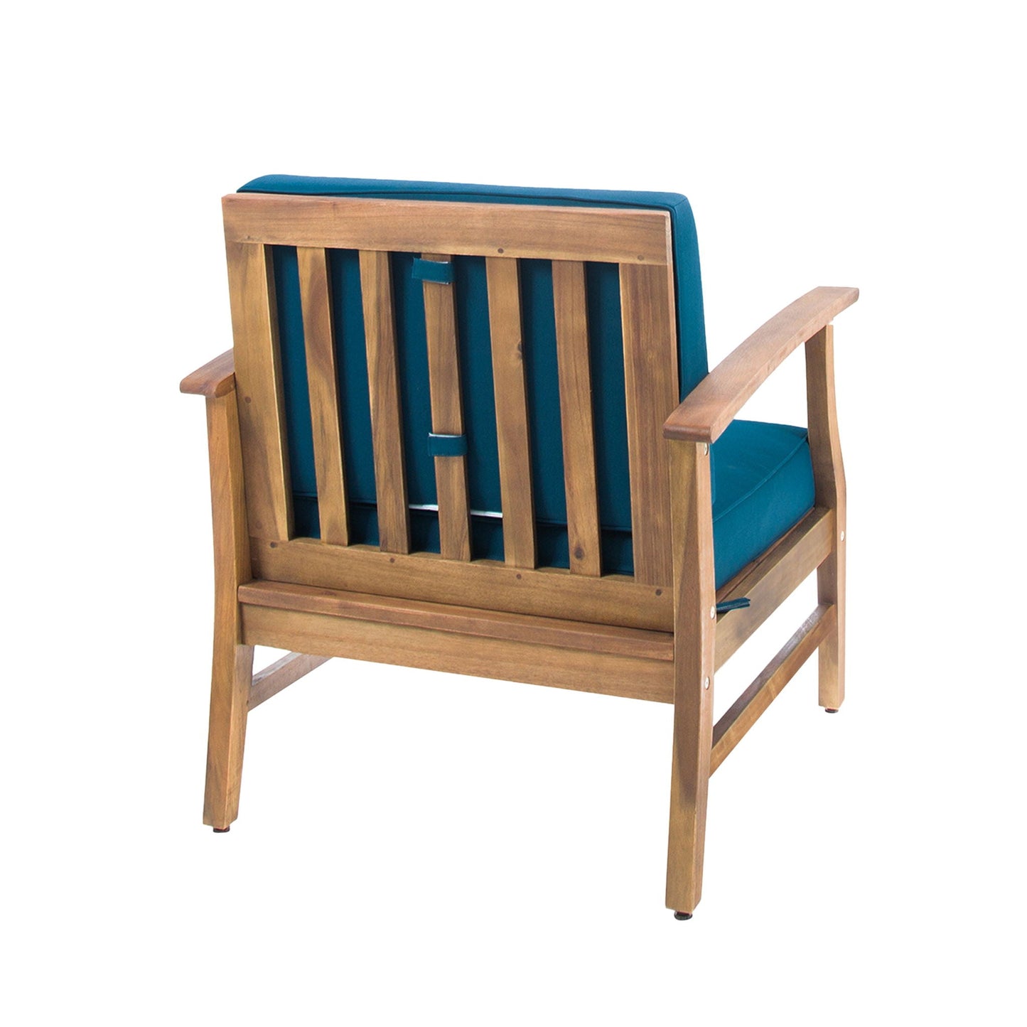Perla Club Chair by HouseOfZazla with blue water resistant cushion on wood frame on Tampa Home & Garden Store