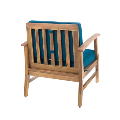 Perla Club Chair by HouseOfZazla with blue water resistant cushion on wood frame on Tampa Home & Garden Store