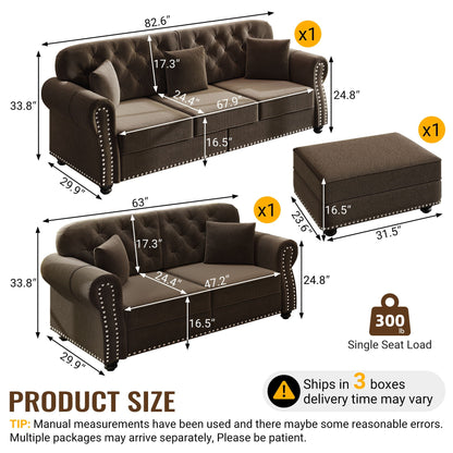 Upholstered Sofa Set with Nailhead and Pillows