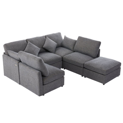 Sectional sofa modular U-shaped with ottoman and USB ports, 2pc set HouseOfZazla on Tampa Home & Garden Store