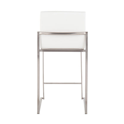 Counter stool with padded white backrest and brushed metal frame HouseOfZazla on Tampa Home & Garden Store
