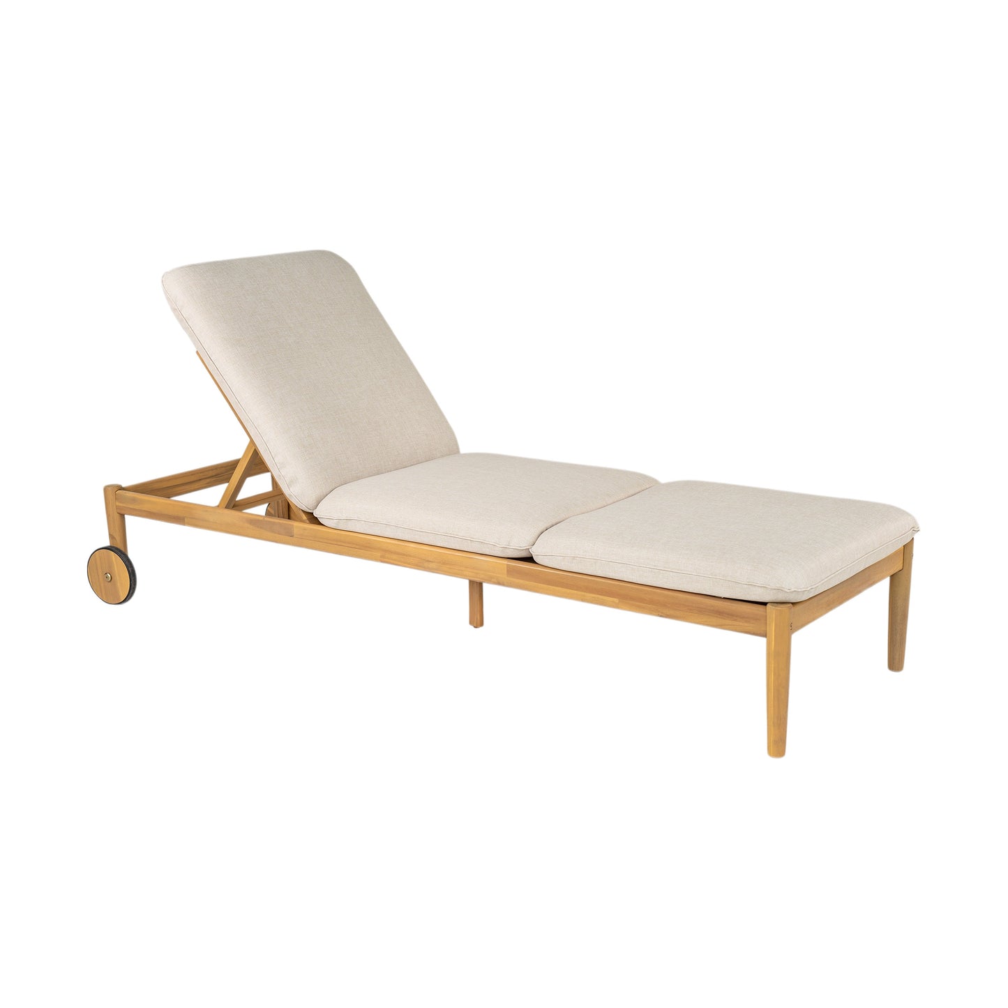 Riviera chaise lounge with wheels, acacia wood frame, beige cushions set of 2 HouseOfZazla on Tampa Home & Garden Store