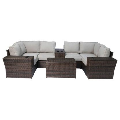 Outdoor Wicker Sectional with Cushions and Table