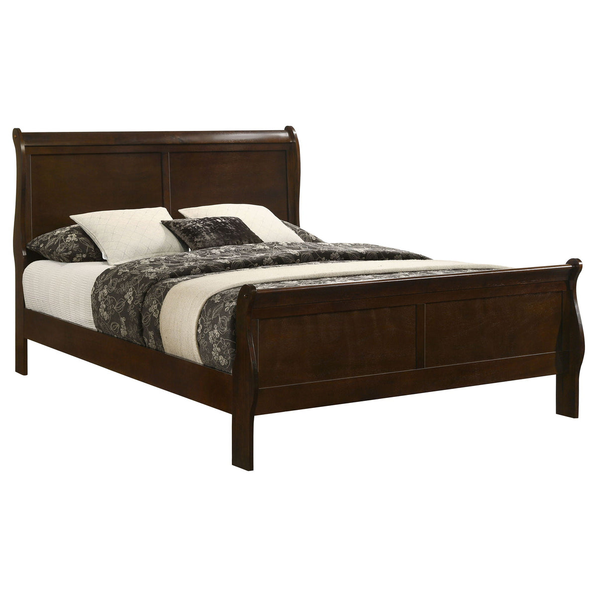 Sleigh Bed by HouseOfZazla in dark brown wood with curved headboard on Tampa Home & Garden Store