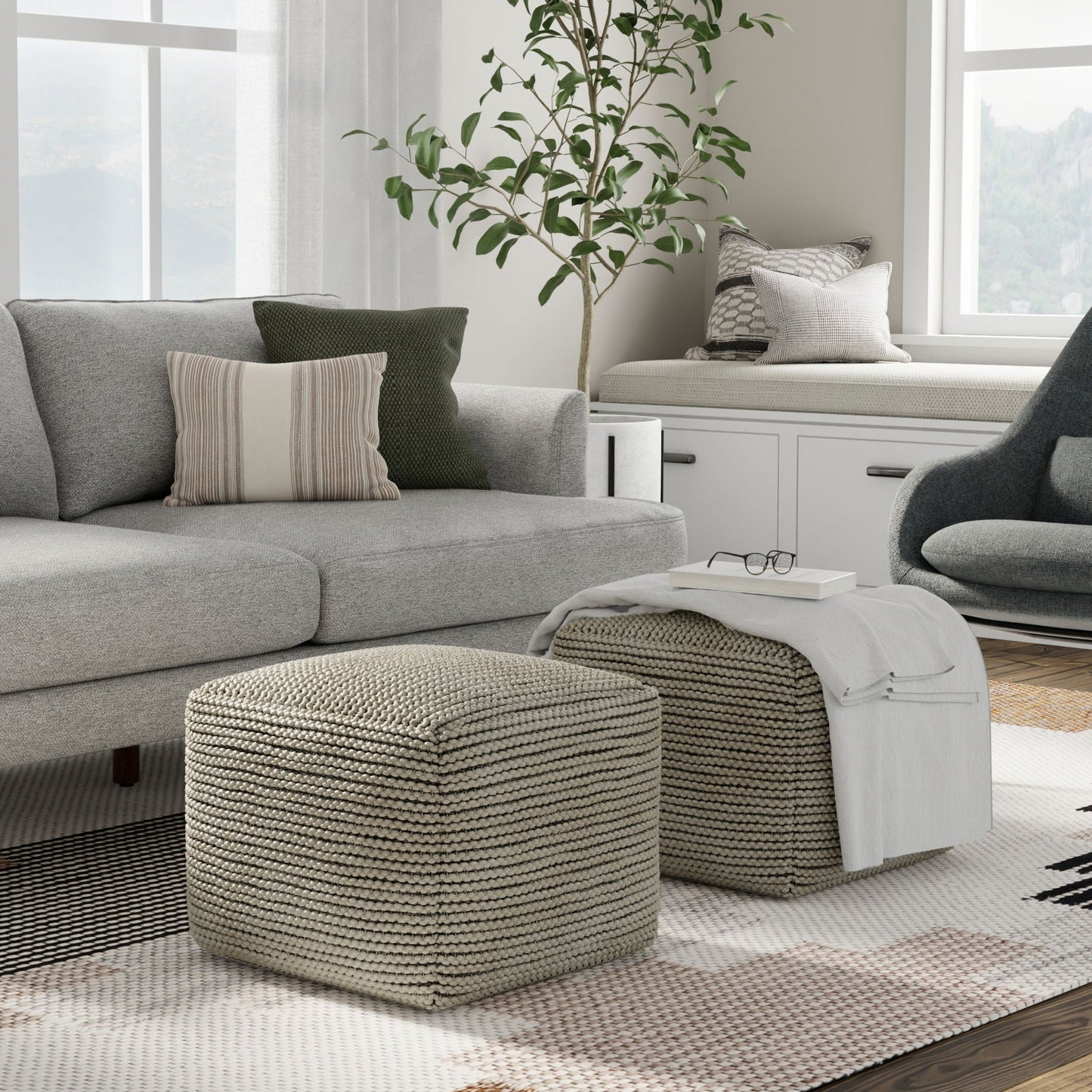 Eastmont Soft Cream Indoor and Outdoor Pouf