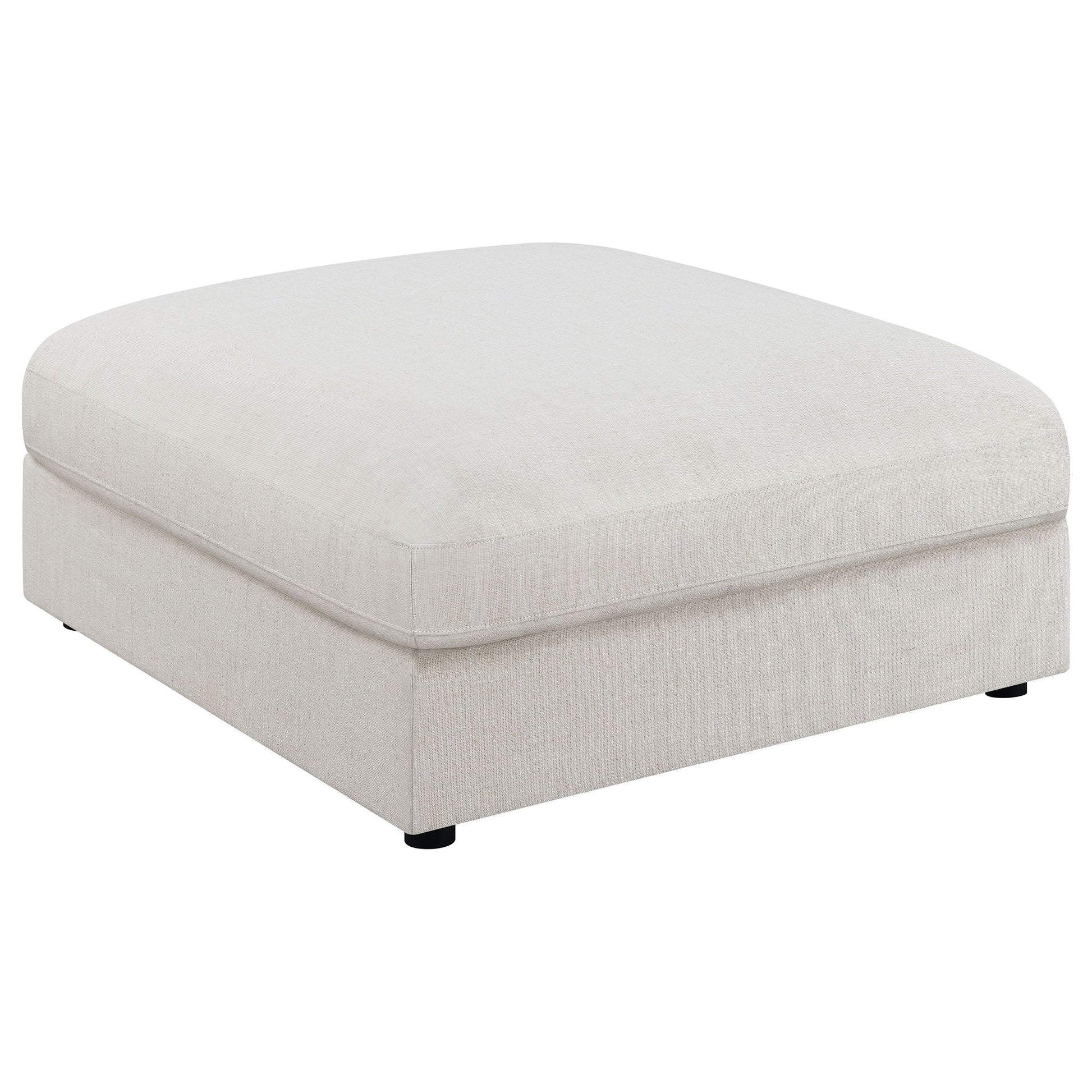 Rhette upholstered sectional ottoman by HouseOfZazla in light beige fabric with rounded edge on Tampa Home & Garden Store