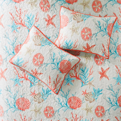 Cotton sateen quilt set Coral Full/Queen with 2 decor pillows and coral piping by HouseOfZazla on Tampa Home & Garden Store