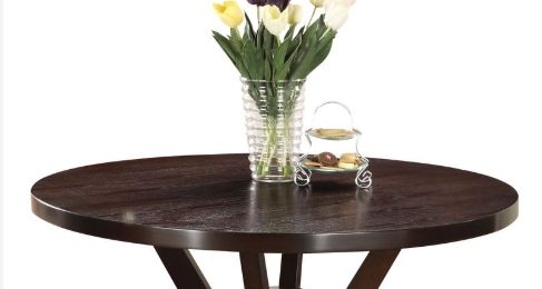 Drake 5 Piece Dining Room Set round espresso dining table with tulip vase centerpiece on Tampa Home & Garden Store