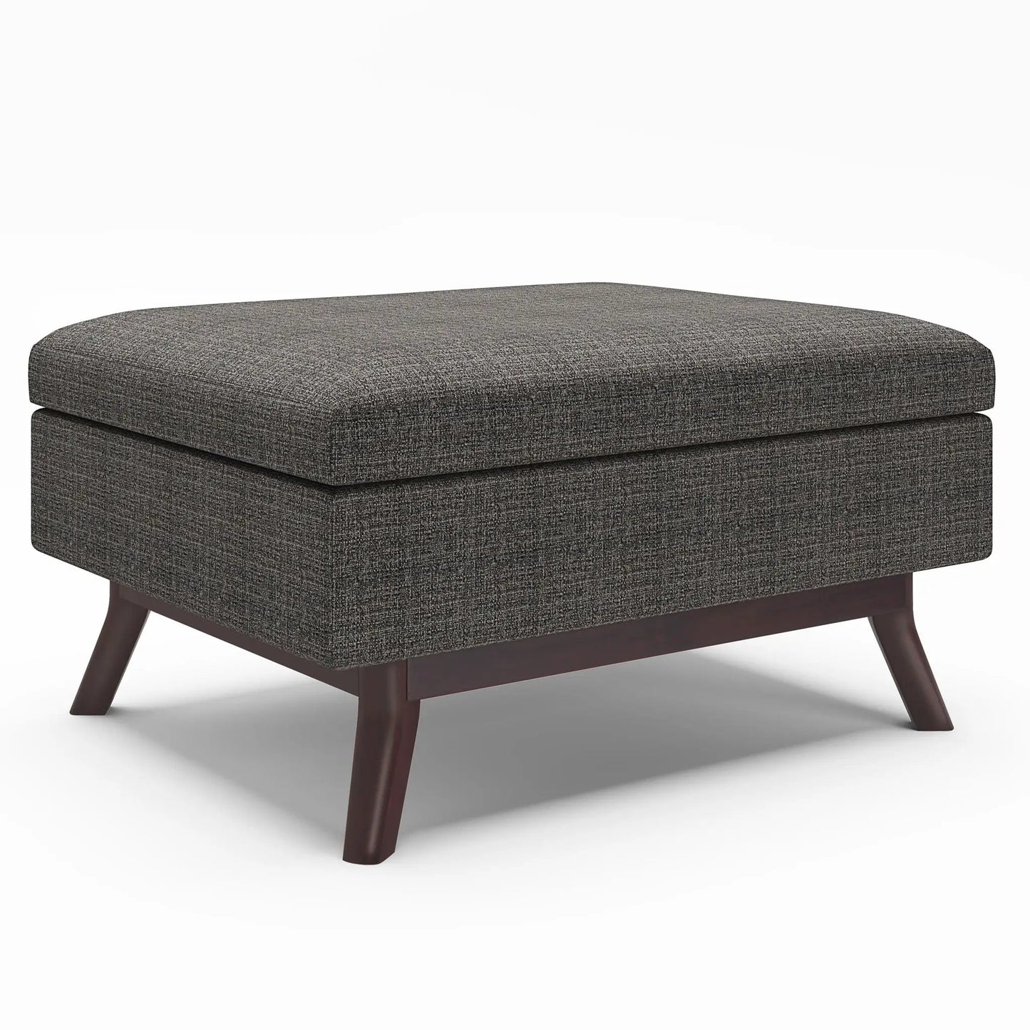Owen Upholstered Rectangular Storage Ottoman in charcoal tweed with wooden legs on Tampa Home & Garden Store