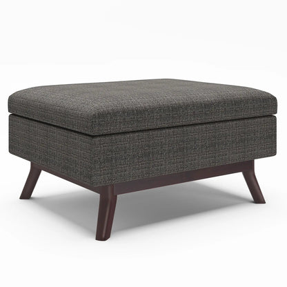 Owen Upholstered Rectangular Storage Ottoman in charcoal tweed with wooden legs on Tampa Home & Garden Store