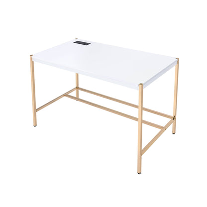 Midriaks Writing Desk with USB, white top & gold frame, HouseOfZazla on Tampa Home & Garden Store