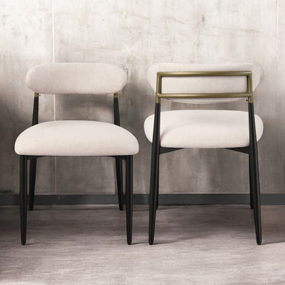 Side chair set of two with beige upholstery, black metal legs, gold back HouseOfZazla on Tampa Home & Garden Store