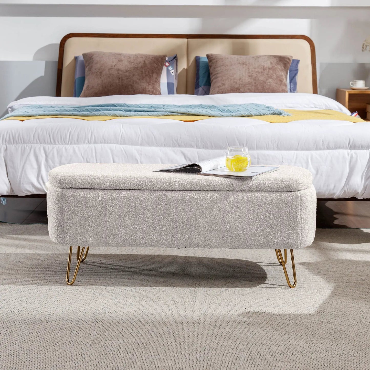 Storage Ottoman Bench with Faux Fur End of Bed