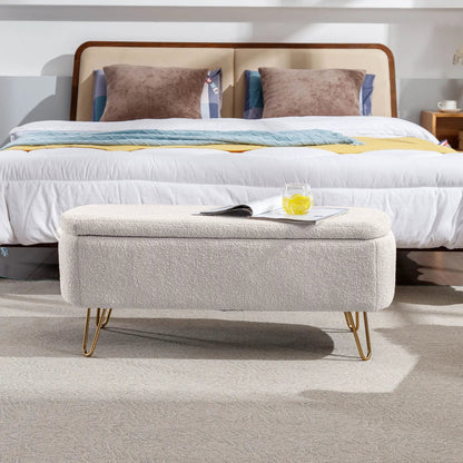 Storage Ottoman Bench with Faux Fur End of Bed