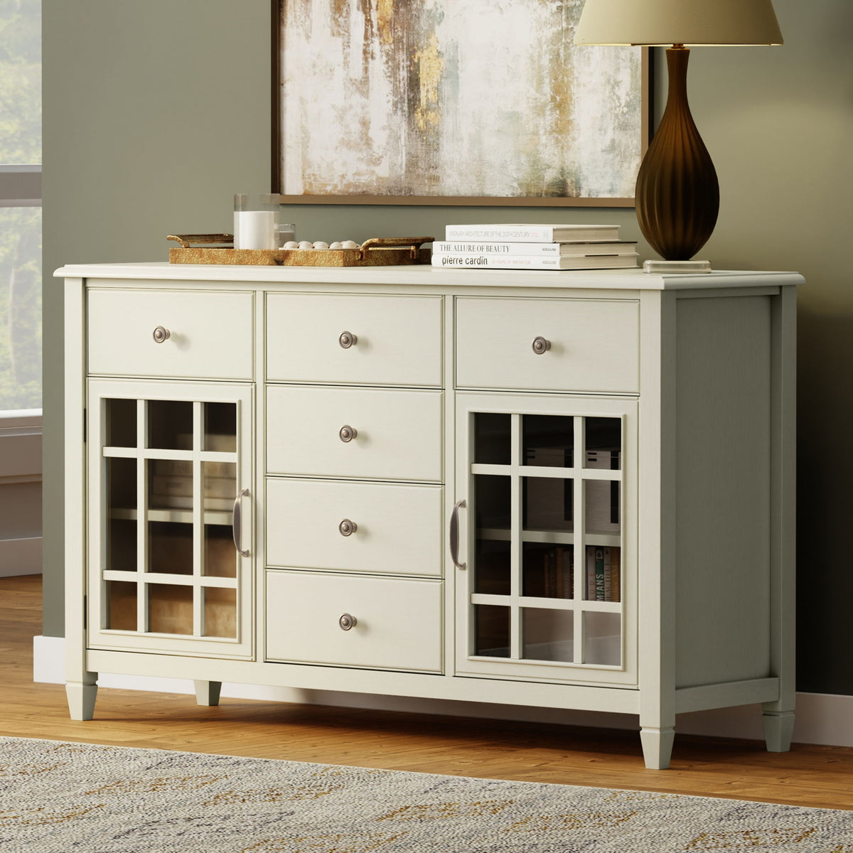 Connaught Sideboard Buffet with glass-front doors, cream finish, by HouseOfZazla on Tampa Home & Garden Store