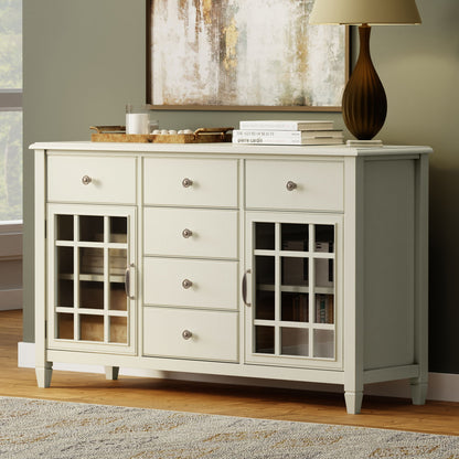 Connaught Sideboard Buffet with glass-front doors, cream finish, by HouseOfZazla on Tampa Home & Garden Store