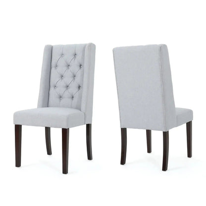 HouseOfZazla tufted dining chair set 2 chairs, high back, light gray fabric with dark wood legs on Tampa Home & Garden Store
