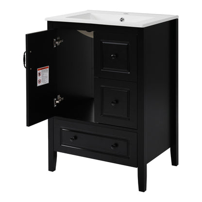 Retro bathroom vanity with ceramic white sink, black cabinet, soft-close drawers on Tampa Home & Garden Store