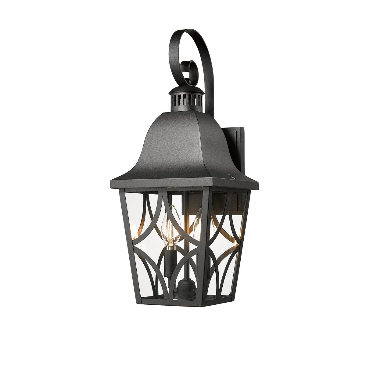 Outdoor wall lantern HouseOfZazla waterproof black metal exterior sconce with curved arm design on Tampa Home & Garden Store