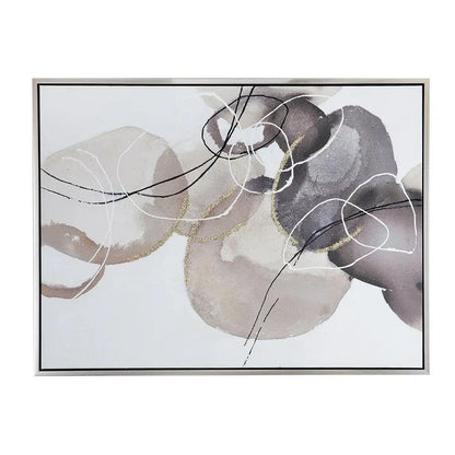 Framed abstract oil painting print with multicolor beige shapes, black lines and gold accents on Tampa Home & Garden Store