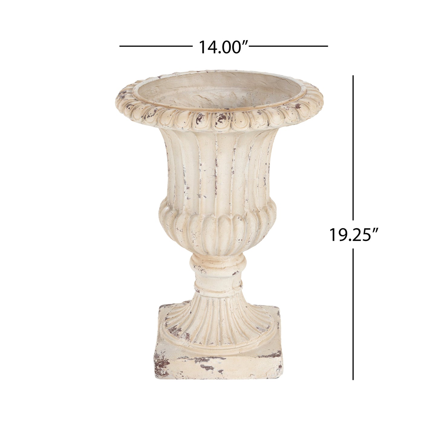 MGO Garden Urn antique white, 19.25in tall, distressed finish by HouseOfZazla on Tampa Home & Garden Store