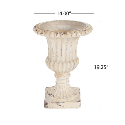 MGO Garden Urn antique white, 19.25in tall, distressed finish by HouseOfZazla on Tampa Home & Garden Store