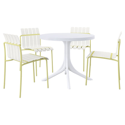 5-piece outdoor dining set HouseOfZazla with white chairs and yellow frames around a round table on Tampa Home & Garden Store