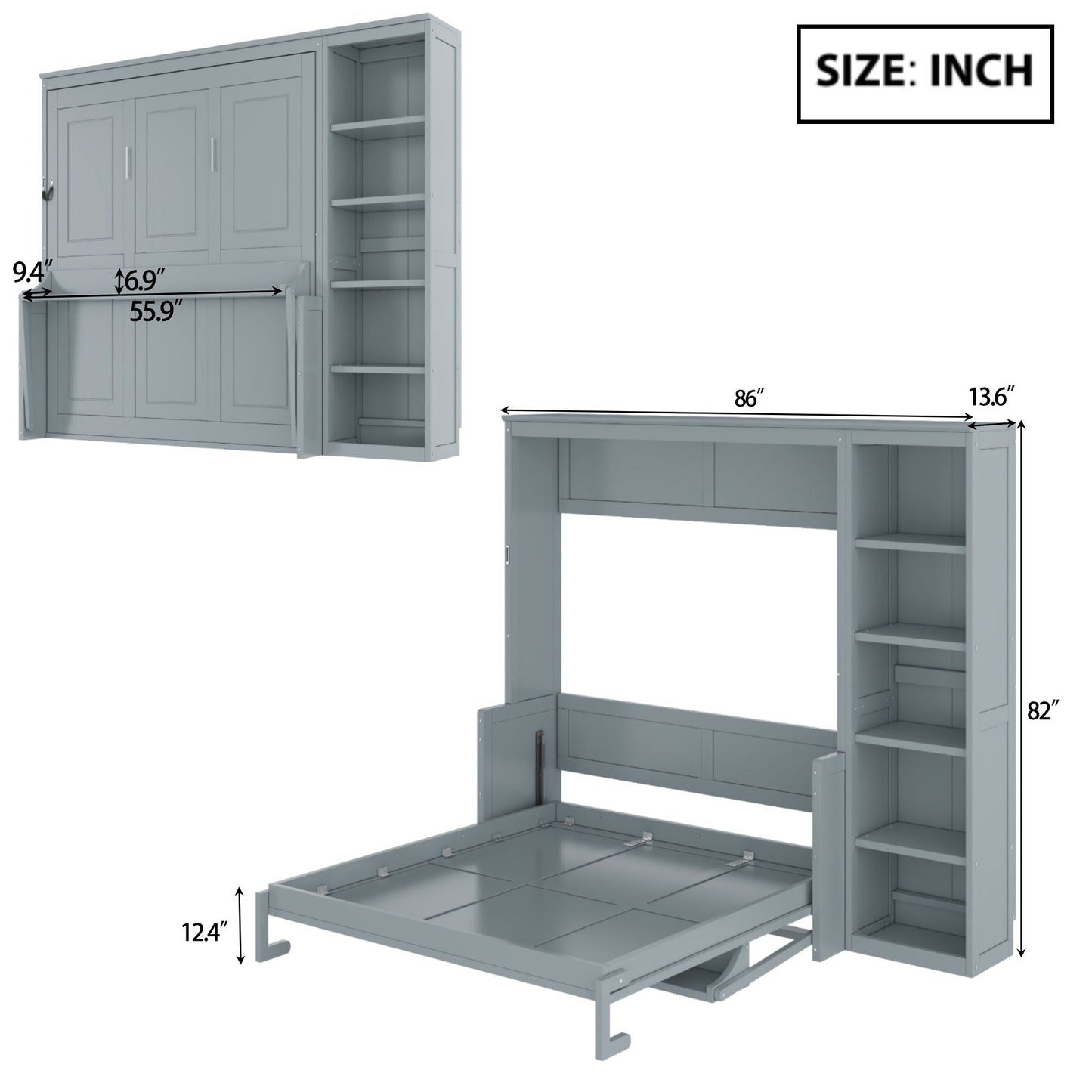 Sturdy Murphy Bed With Desk and Bookshelf