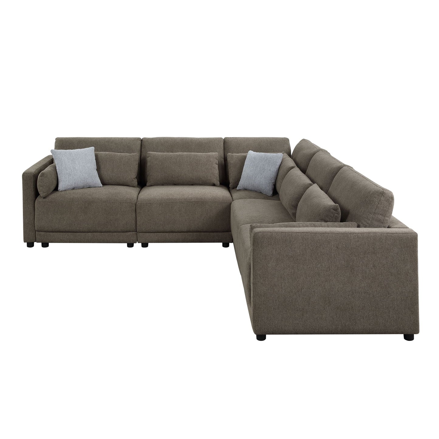 Rylie modular sectional sofa with toss pillows in taupe fabric, right chaise, HouseOfZazla on Tampa Home & Garden Store