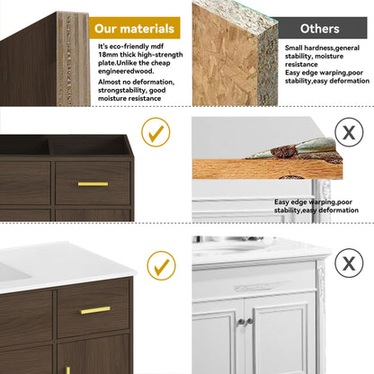 Bathroom vanity with soft-close drawers in dark wood and white panel doors by HouseOfZazla on Tampa Home & Garden Store