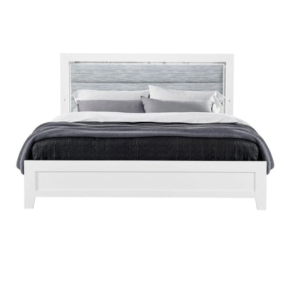 Omoda LED bed, white platform frame with gray upholstered headboard by Unique Piece Furniture on Tampa Home & Garden Store