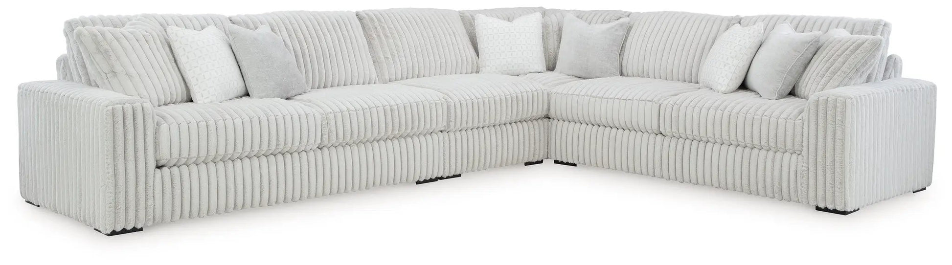 Stupendous L-shaped sectional sofa in light gray corded fabric with tufted channels on Tampa Home & Garden Store