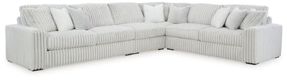Stupendous L-shaped sectional sofa in light gray corded fabric with tufted channels on Tampa Home & Garden Store
