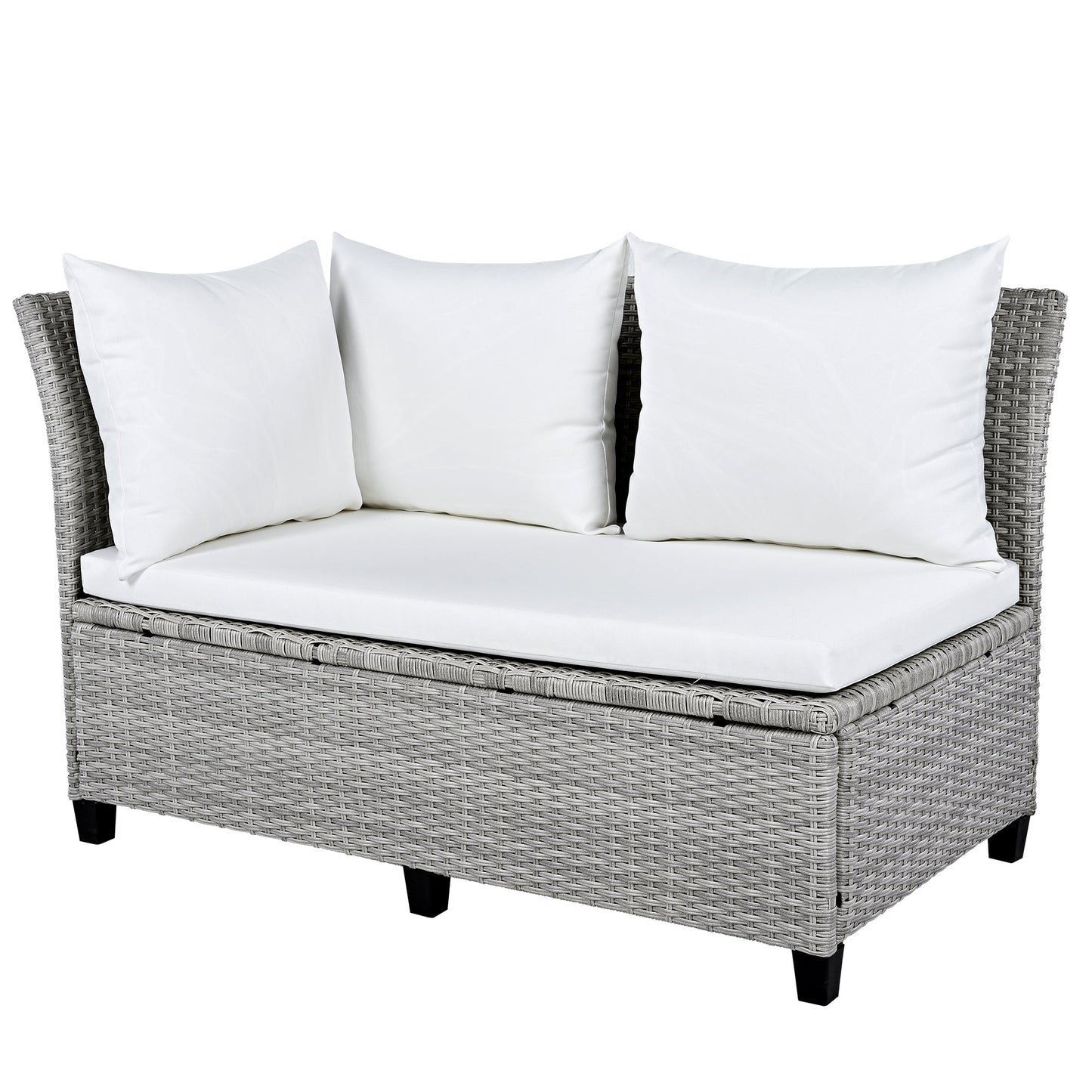 Tomax 5-Piece Outdoor Patio Rattan Sofa Set gray wicker with white cushions HouseOfZazla on Tampa Home & Garden Store