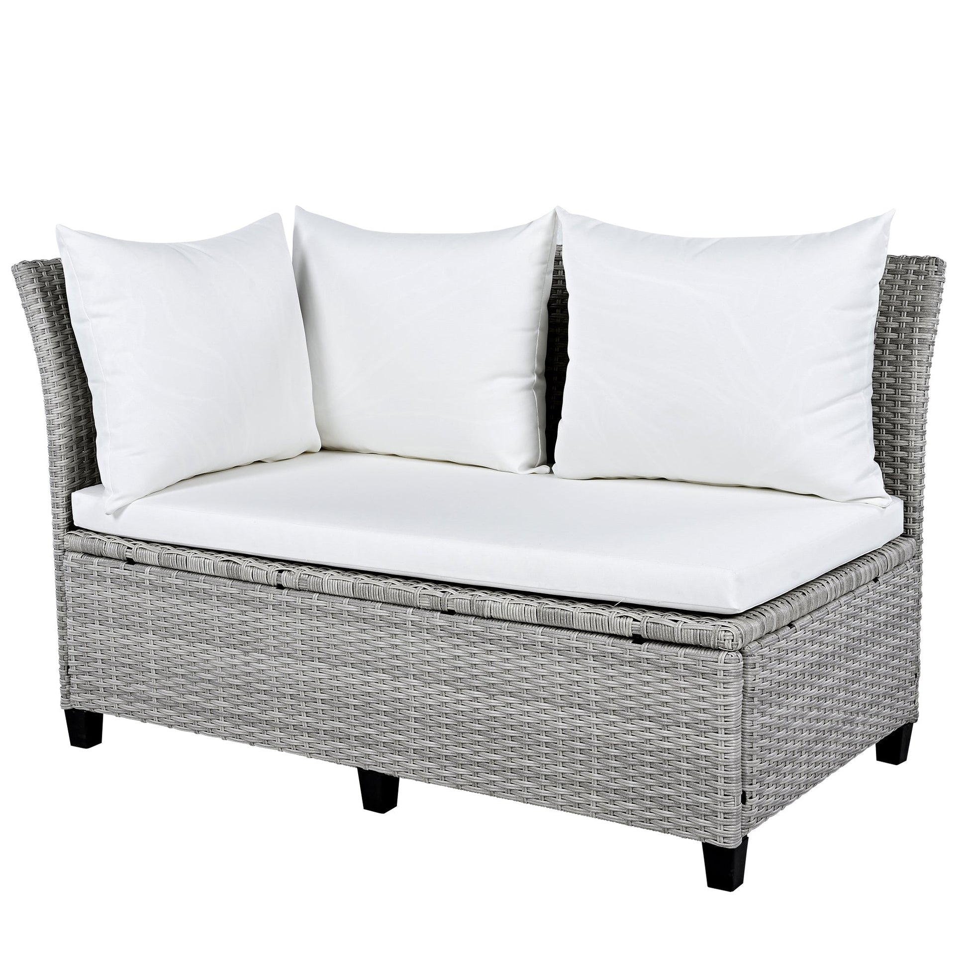 Tomax 5-Piece Outdoor Patio Rattan Sofa Set gray wicker with white cushions HouseOfZazla on Tampa Home & Garden Store