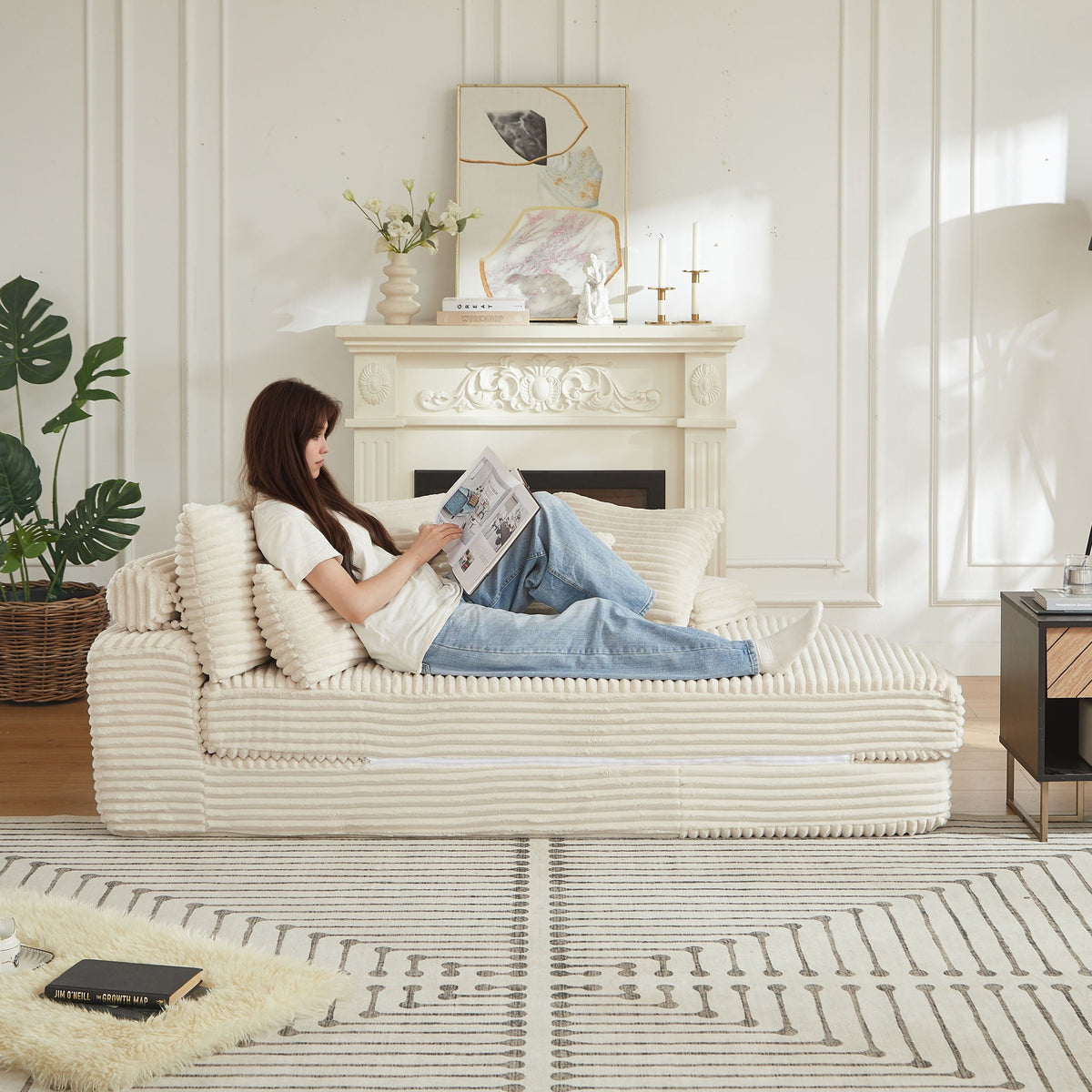 Semi Circular Corduroy Sofa Bed With Pillow