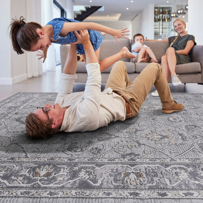 Marfi Trendy Oriental Rug Runner in muted gray tones with an intricate pattern on Tampa Home & Garden Store