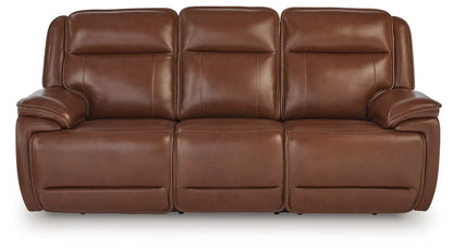Healy Pier power reclining sofa with adjustable headrests in chocolate brown leather, 3-seat on Tampa Home & Garden Store