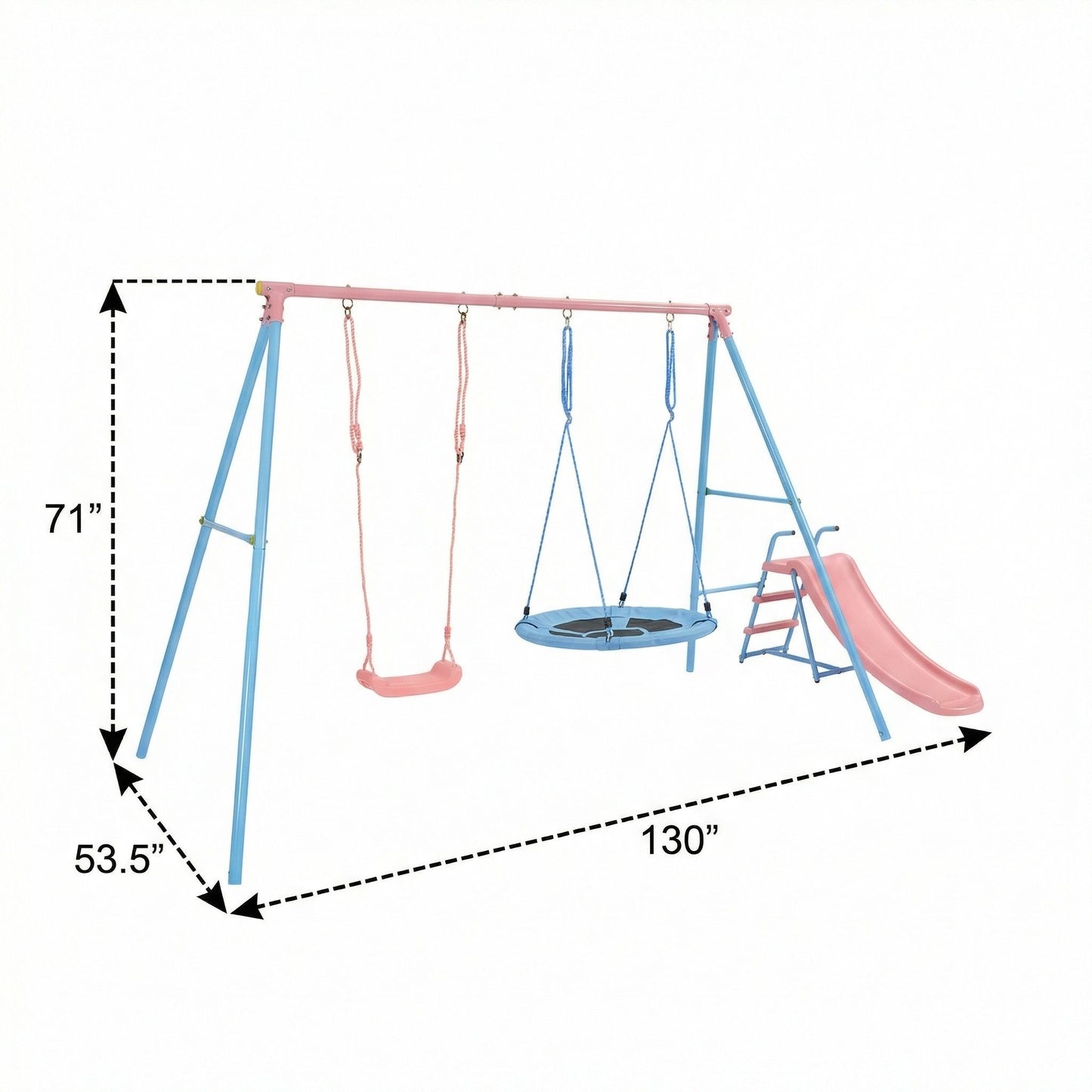 Blue and Pink Outdoor Swing Set with Slide