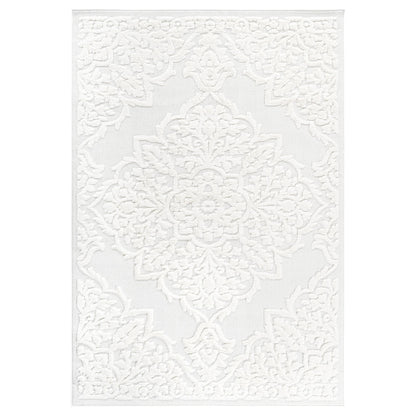 Cream medallion area rug with high-low pile, 6 ft 7 in x 9 ft, HouseOfZazla on Tampa Home & Garden Store
